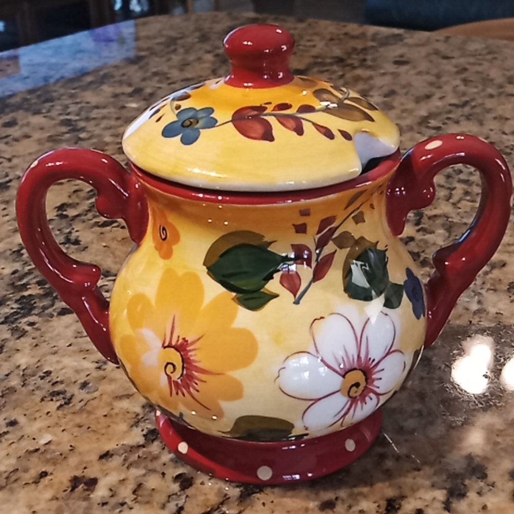 Oneida Sunset Bouquet Creamer And Sugar Dish With Notched Lid. Hand Painted. - Picture 6 of 16